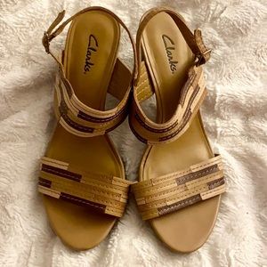 Clarks Leather High Heel Sandals with ankle strap